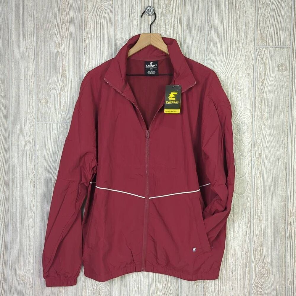 Brand New East Bay Men’s Large Red Velocity Warmup Jacket Coat Full Zip